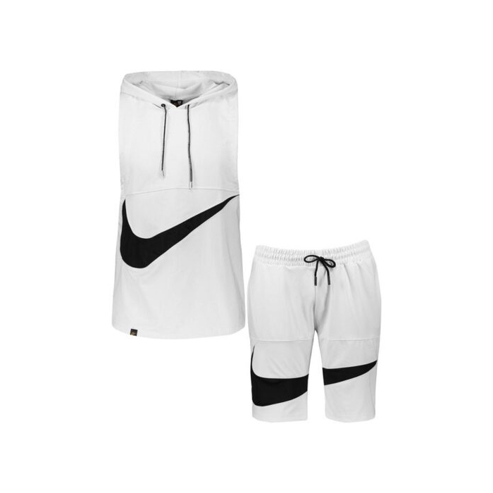 ست ورزشی رکابی کلاهدار و شلوارک نایک مدل PB-BLK chp سفید