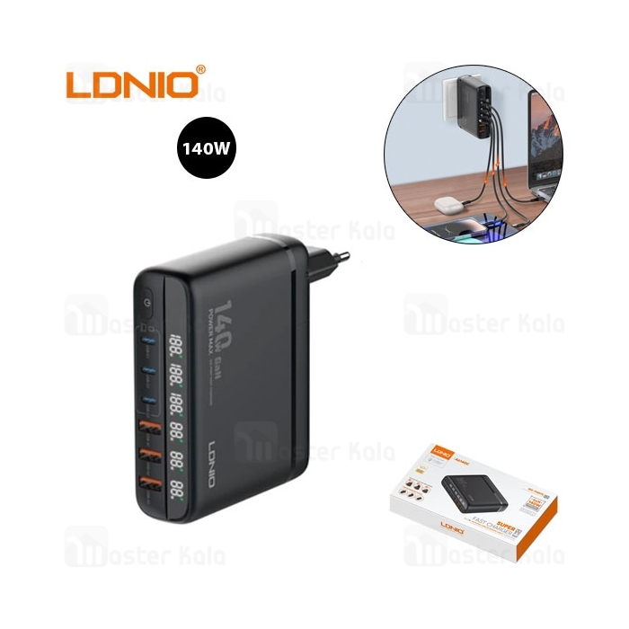 شارژر دیواری 6 پورت الدینیو Ldnio A6140C GaN توان 140 وات