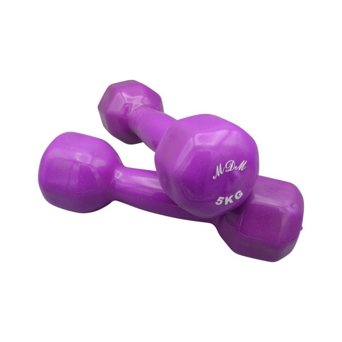 دمبل بدنسازی ام دی ام روکش دار وزن ۵ کیلو گرم بسته دو عددی
