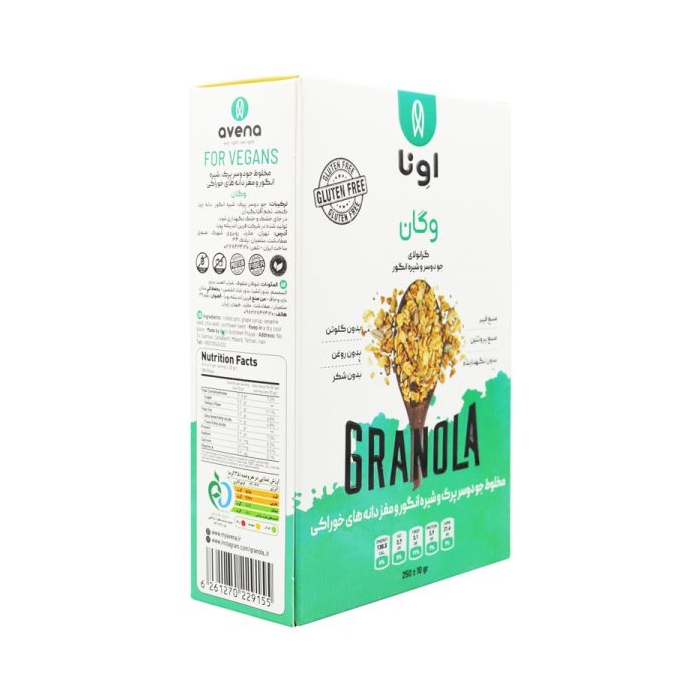 گرانولا وگان اونا طعم شیره انگور سری K بدون گلوتن ۲۵۰ گرمی