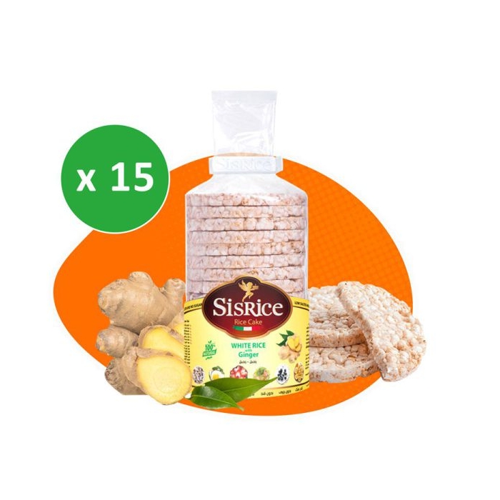 پکیج سیس رایس کیک رژیمی طعم زنجبیل کارتن ۱۵ بسته ای