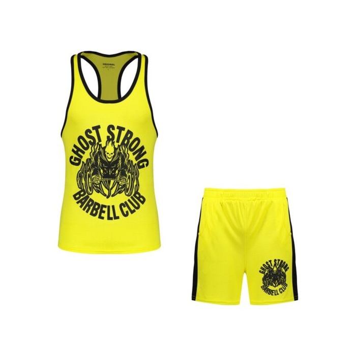 ست رکابی و شلوارک ورزشی مردانه باربل مدل PY-GHOST زرد