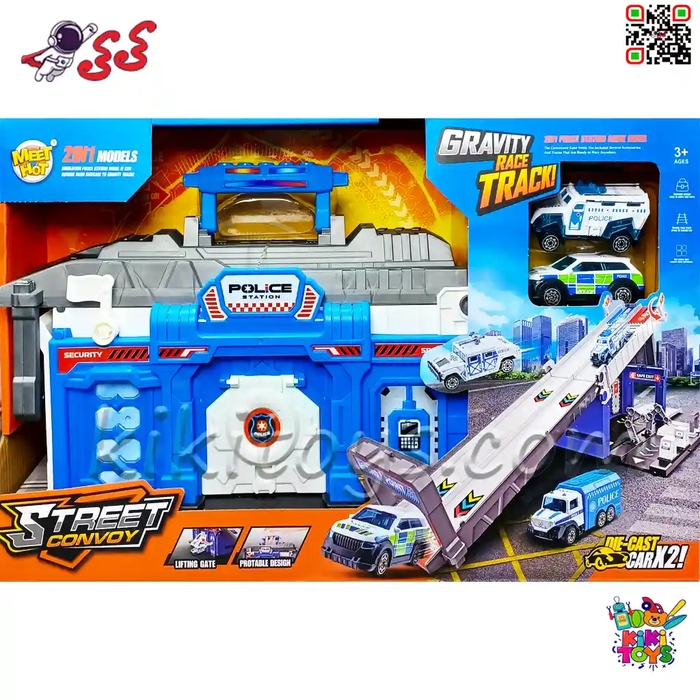 ست ایستگاه پلیس و پیست مسابقه کودکانه با دو ماشین فلزی Street Convoy 190