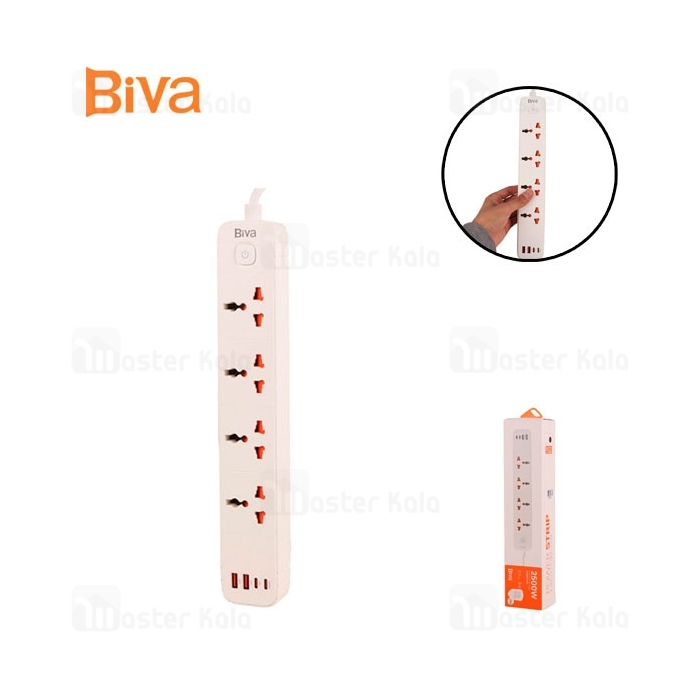 چند راهی برق و شارژر بیوا Biva PS-05 Power Strip دارای 4 پورت