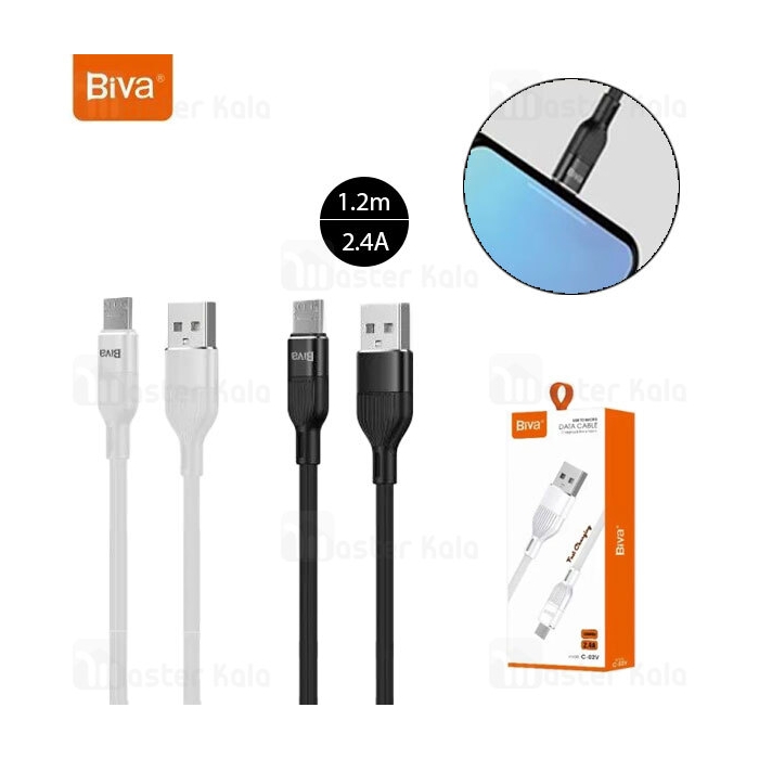 کابل میکرو یو اس بی بیوا Biva C-02V طول 1.2 متر شدت جریان 2.4 آمپر