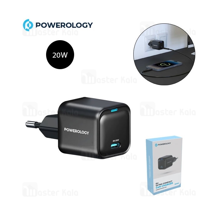 شارژر دیواری پاورولوژی Powerology Ultra-Compact GaN Charger PWCUQC015 توان 20 وات