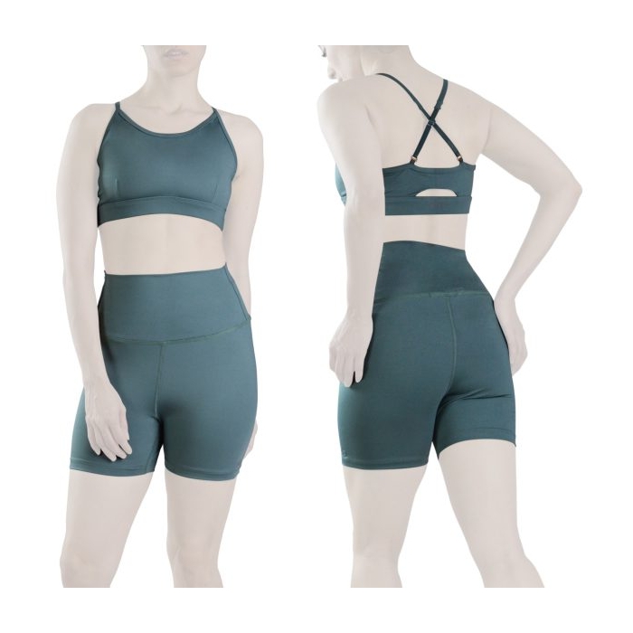 ست نیم تنه و کشاله بند ورزشی زنانه الو مدل ۴B0153 سبز آدامسی تیره