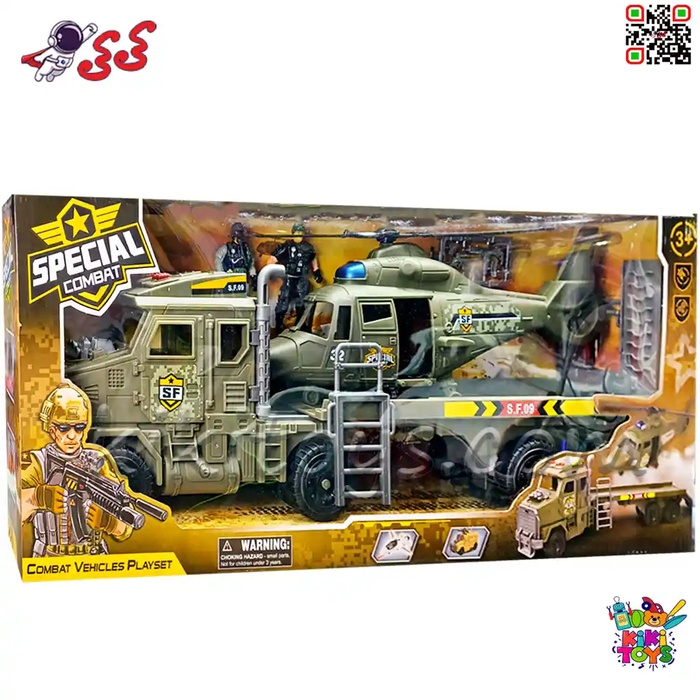 اسباب‌بازی جنگی نظامی پسرانه با کامیون و هلیکوپتر و سرباز با تجهیزات مدل Soldier Force 310937
