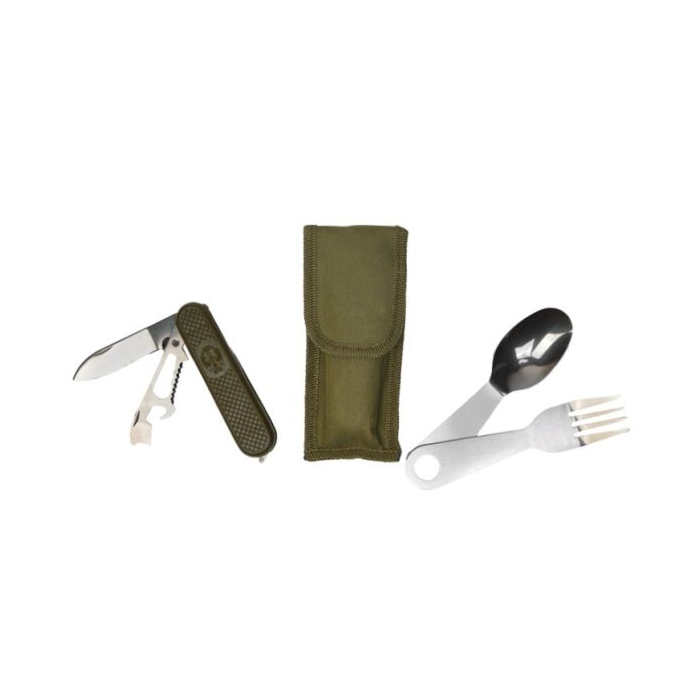 ست قاشق چنگال استیل به همراه چاقو چندکاره کمپینگ مدل Bag-404F0706