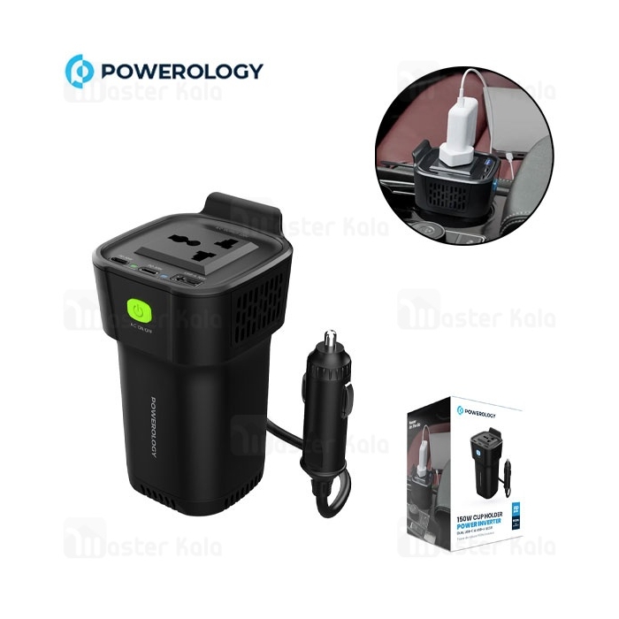 شارژر فندکی و چند راهی برق خودرو پاورولوژی Powerology 150W Power Inverter P150INVBK توان 150 وات
