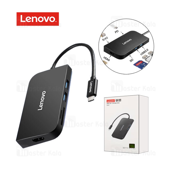 هاب 7 پورت Type C لنوو Lenovo S707 7 in 1 Type C HUB Adapter HDMI PD3.0 SD/TF Reader