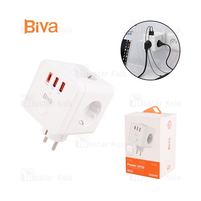 چند راهی برق و شارژر بیوا Biva PS-07 Power Strip دارای 3 پورت
