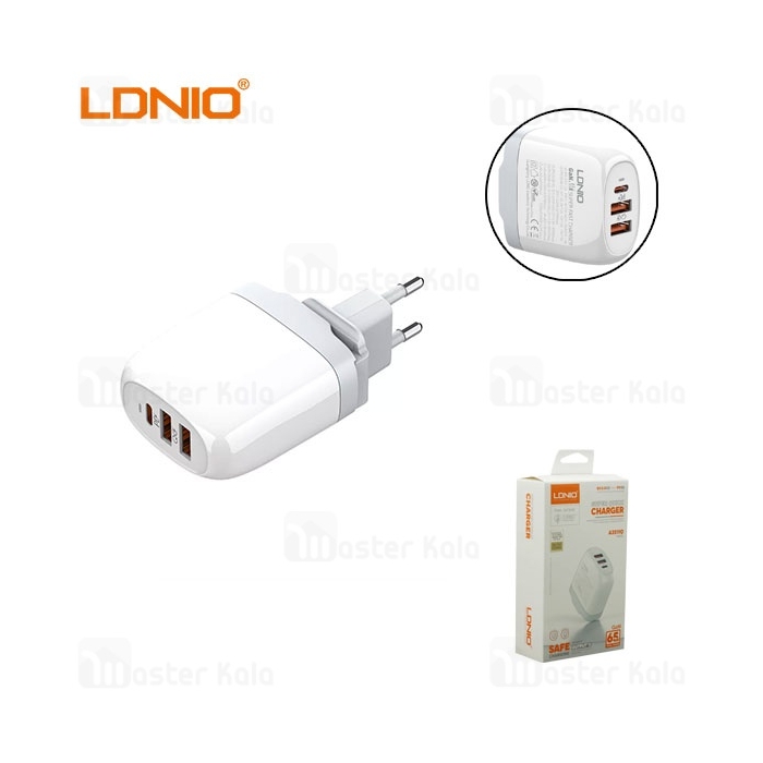 شارژ دیواری الدینو LDNIO A3511Q توان 65 وات به همراه کابل Type C