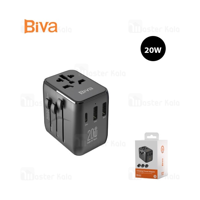 شارژر دیواری و مبدل برق بیوا Biva PS-08 GaN Universal Travel Adapter توان 20 وات