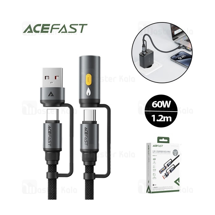 کابل Type-C به Type-C چندکاره ایس فست ACEFAST J6 Acewire Pro طول 1.2 متر توان 60 وات