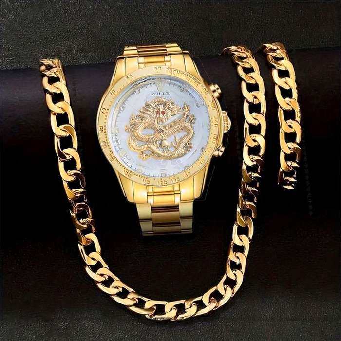 ست ساعت و نیم ست استیل Golden_Dragon مدل 3664