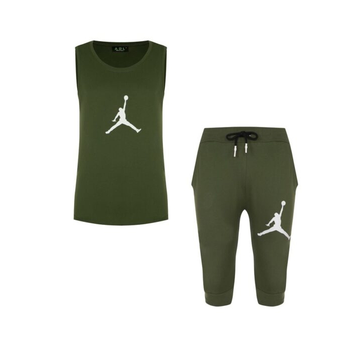 ست ورزشی رکابی و شلوارک جردن مدل M3-SIMP91210 یشمی