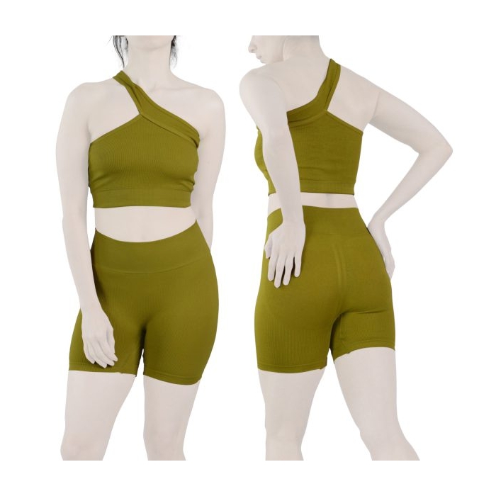 ست نیم تنه و کشاله بند ورزشی زنانه مدل ۲۰۶۱ زیتونی