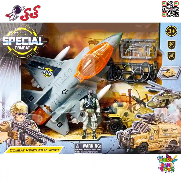 اسباب‌بازی جنگی نظامی پسرانه شامل هواپیما، موتور چهارچرخ و سرباز با تجهیزات مدل Soldier Force 310913