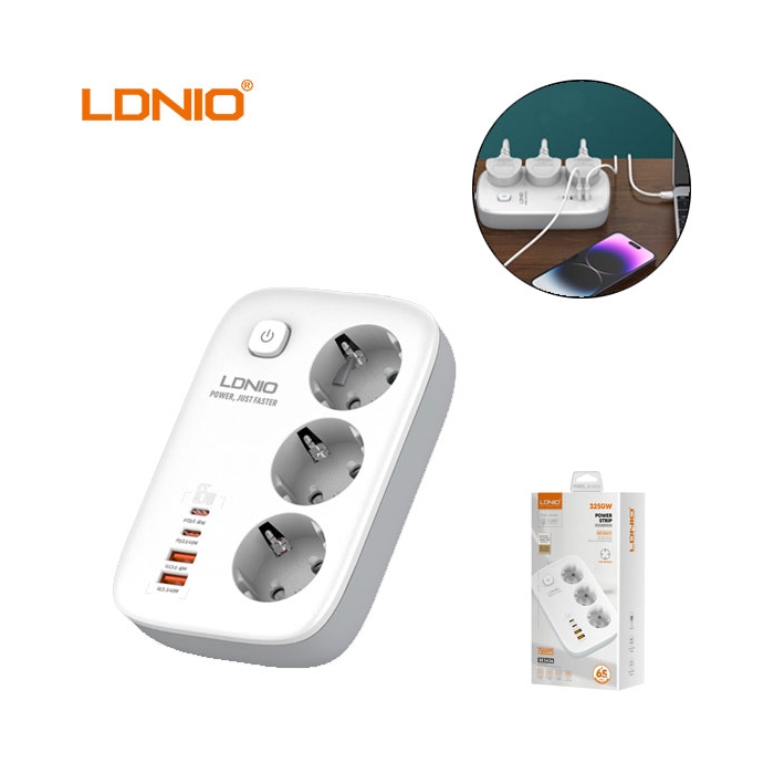 چند راهی برق و شارژر الدینیو LDNIO SE3436 GaN دارای 4 پورت