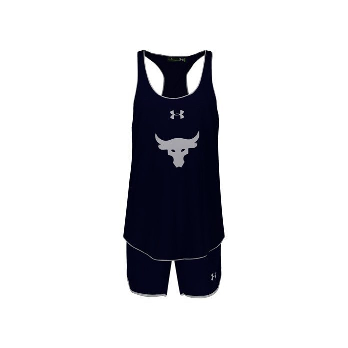 ست رکابی بدنسازی و شلوارک ورزشی مردانه آندر آرمور مدل راک سرمه‌ای