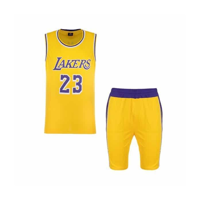 ‫ست ورزشی مردانه ‫رکابی و شلوارک بسکتبالی لیکرز مدل GNV-NO23 زرد