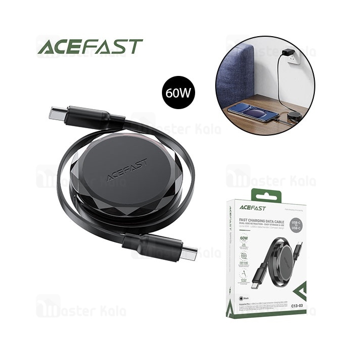 کابل جمع شونده Type-C به Type-C ایس فست ACEFAST C13-03 طول 80 سانتی‌متر توان 60 وات