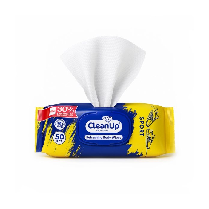 دستمال مرطوب اسپرت پاک کننده بدن کلین آپ مدل ۴۰۴B0376 بسته ۵۰ عددی