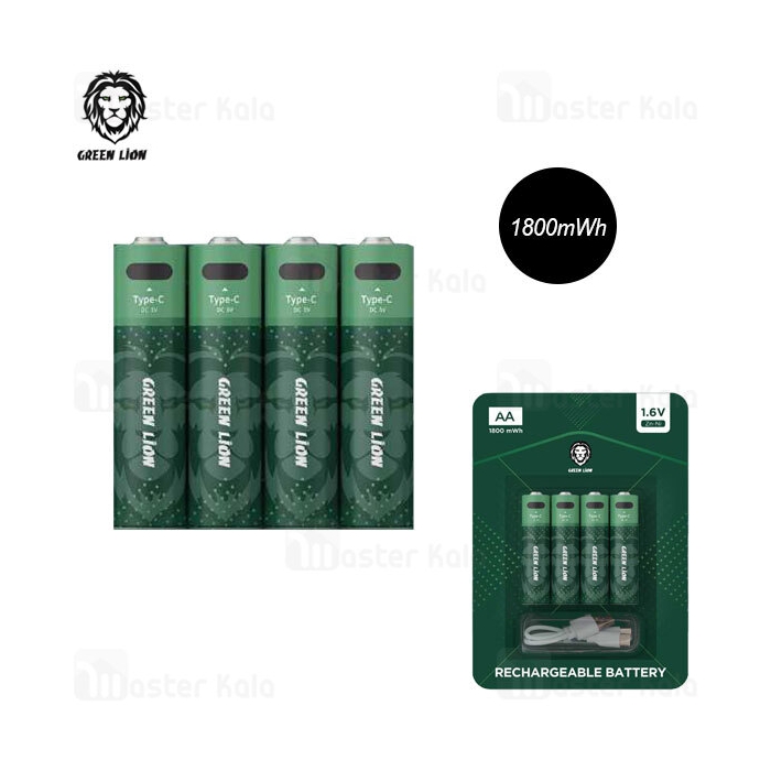 پک 4 عددی باتری قلمی شارژی گرین لاین Green Lion AA Rechargeable Battery