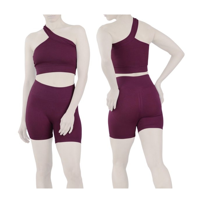 ست نیم تنه و کشاله بند ورزشی زنانه مدل ۲۰۶۱ بادمجانی