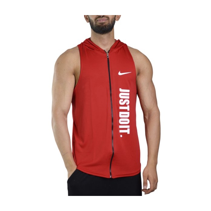 رکابی کلاه دار ورزشی مردانه نایک مدل PY-JDI زیپ دار قرمز