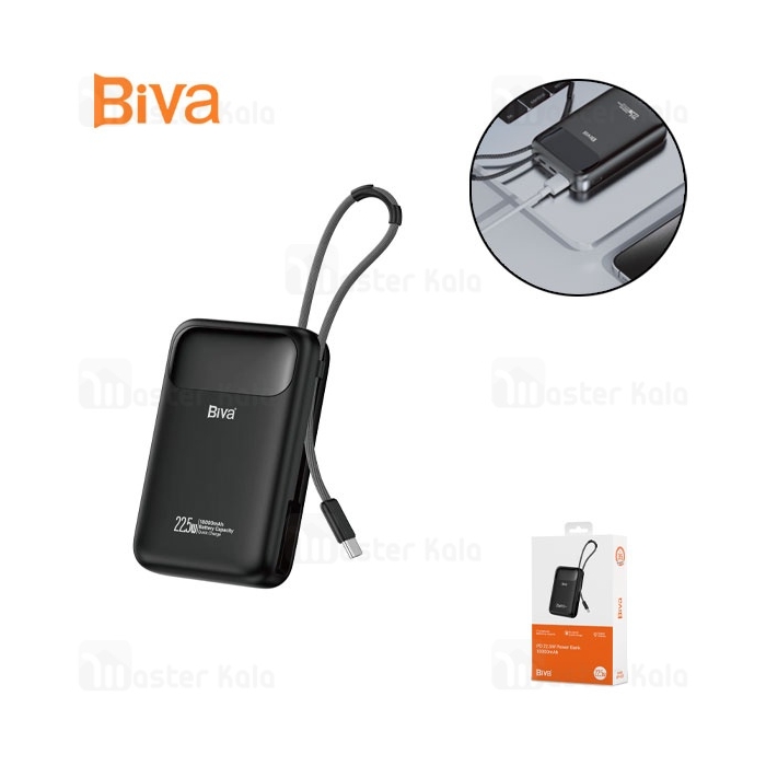 پاوربانک 10000 بیوا Biva BP-023 توان 22.5 وات با کابل متصل