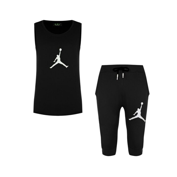 ست ورزشی رکابی و شلوارک جردن مدل M3-SIMP91210 مشکی