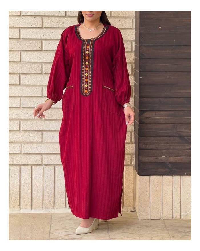 پیراهن کفتان یقه سنتی جیب دار 6173