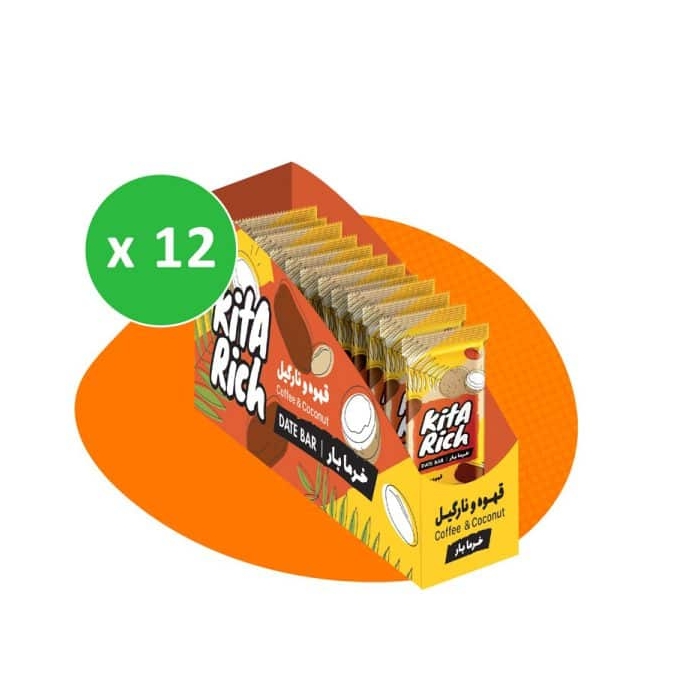 پکیج خرما بار قهوه و نارگیل کیتاریچ ۲۵ گرمی بسته ۱۲ عددی