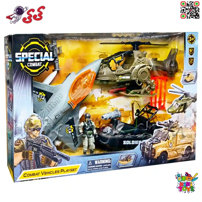 اسباب‌بازی جنگی نظامی پسرانه شامل هواپیما، هلی کوپتر، قایق تندرو و سرباز با تجهیزات مدل Soldier Force 310919