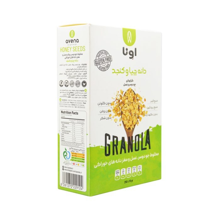 گرانولا اونا طعم دانه چیا و کنجد سری K بدون گلوتن ۲۵۰ گرمی
