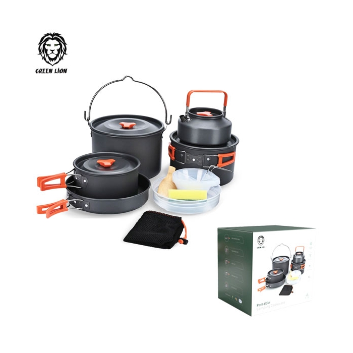 ست وسایل آشپزی کمپینگ گرین لاین Green Lion Portable Camping Cookware GNCMPCKSETOBK