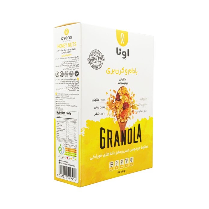 گرانولا اونا طعم بادام و کرن بری سری K بدون گلوتن ۶۵۰ گرمی