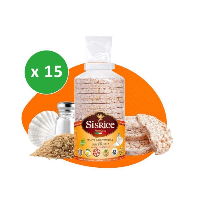 پکیج سیس رایس کیک رژیمی طعم برنج قهوه ای و سفید کارتن ۱۵ بسته ای