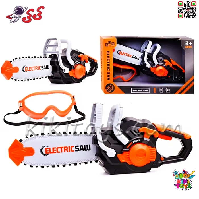 اره موتوری اسباب بازی مدل 7782 | صدادار با تیغه چرخان و عینک ایمنی کودکانه