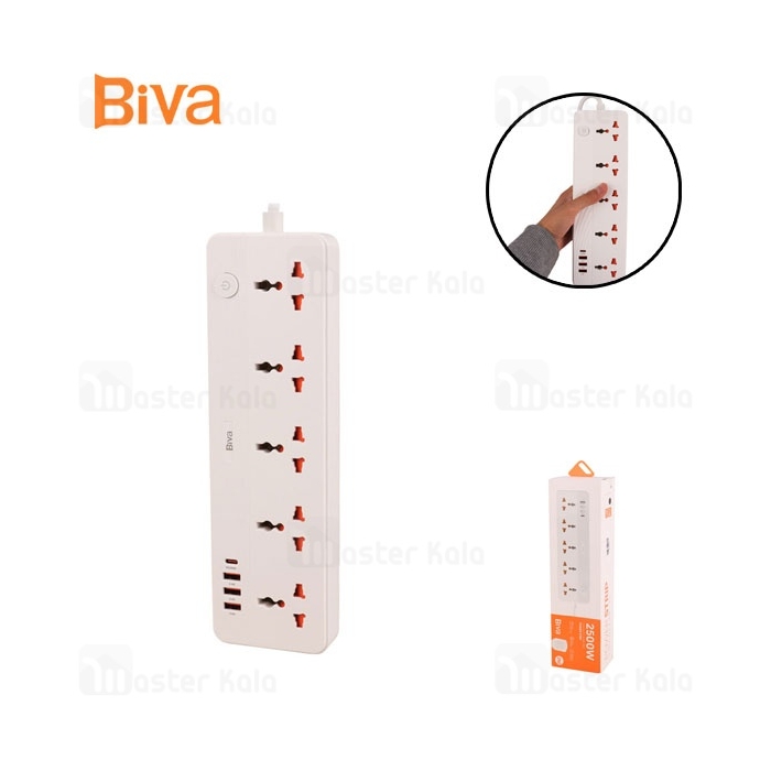 چند راهی برق و شارژر بیوا Biva PS-06 Power Strip دارای 4 پورت