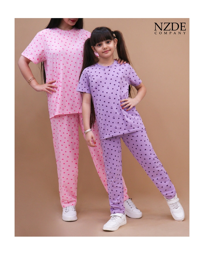 تیشرت شلوار ست خواب مادر دختری قلب NZDE LOVE