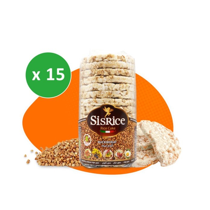 پکیج سیس رایس کیک رژیمی طعم گندم سیاه کارتن ۱۵ بسته ای