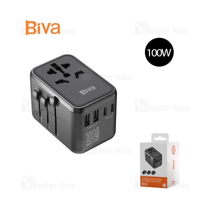 شارژر دیواری و مبدل برق بیوا Biva PS-11 GaN Universal Travel Adapter توان 100 وات