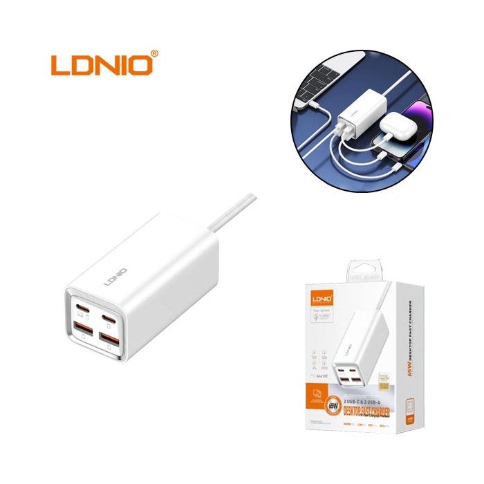 هاب شارژر 4 پورت الدینیو LDNIO A4610C Desktop Fast Charger توان 65 وات