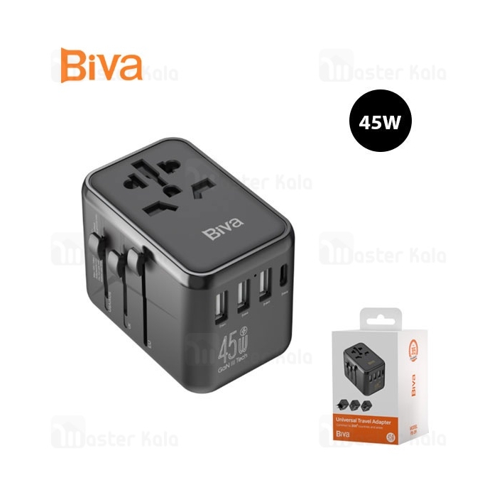 شارژر دیواری و مبدل برق بیوا Biva PS-09 GaN Universal Travel Adapter توان 45 وات