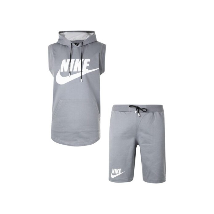 ست ورزشی رکابی کلاهدار و شلوارک نایک مدل M3-SIMP1409 طوسی