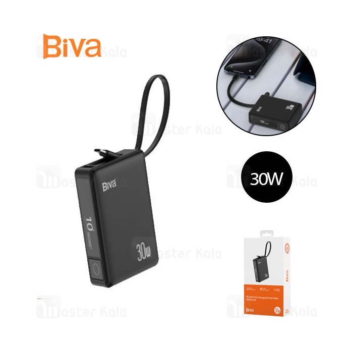 پاوربانک 10000 بیوا Biva BP-024 Fast Charging Power Bank توان 30 وات با کابل متصل