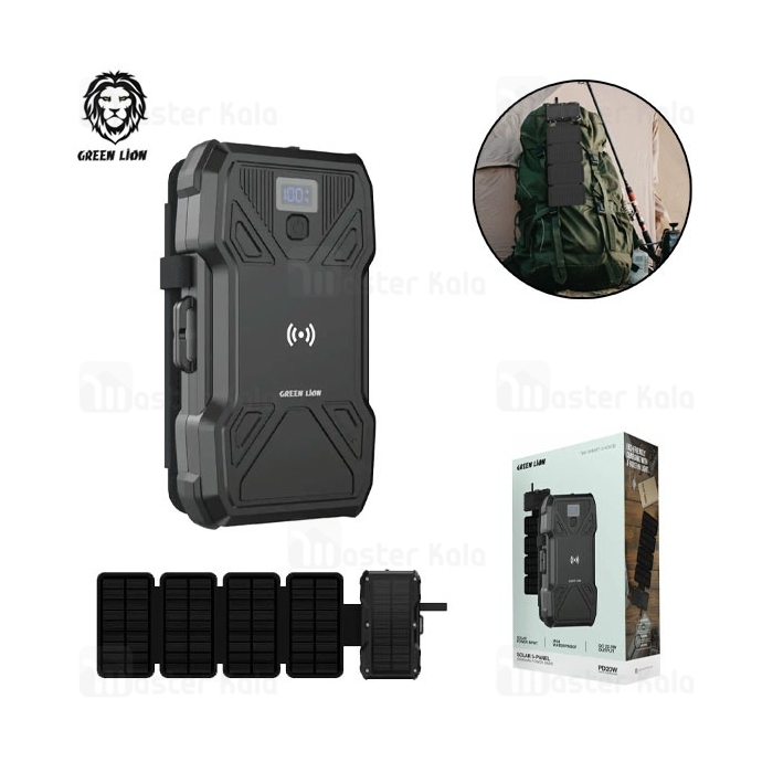 پاوربانک خورشیدی 20000 گرین لاین Green Lion Solar 5 Panel  PD20W GL-PX27 GNSOL5PN20BK توان 20 وات